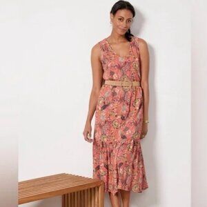 Like New Evereve Brielle Sleeveless Floral Midi Dress in Coral Size Small